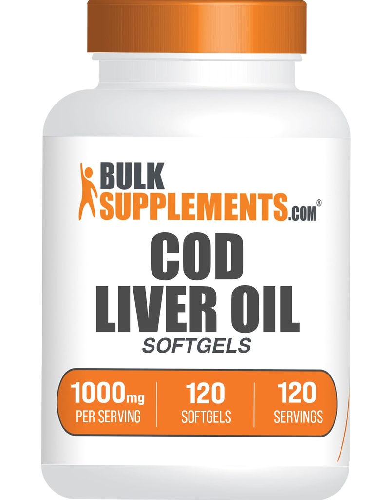 BulkSupplements.com Cod Liver Oil Softgels - Cod Liver Supplement, Nutritional Supplement - Gluten Free, 1 Softgel per Serving (1000mg), 120 Count (Pack of 1)