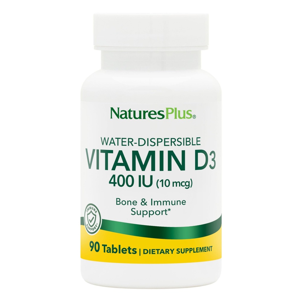 NaturesPlus Vitamin D3 400 IU - 90 Water-Dispersible Tablets - Bone Strength & Immune Support - 90 Servings