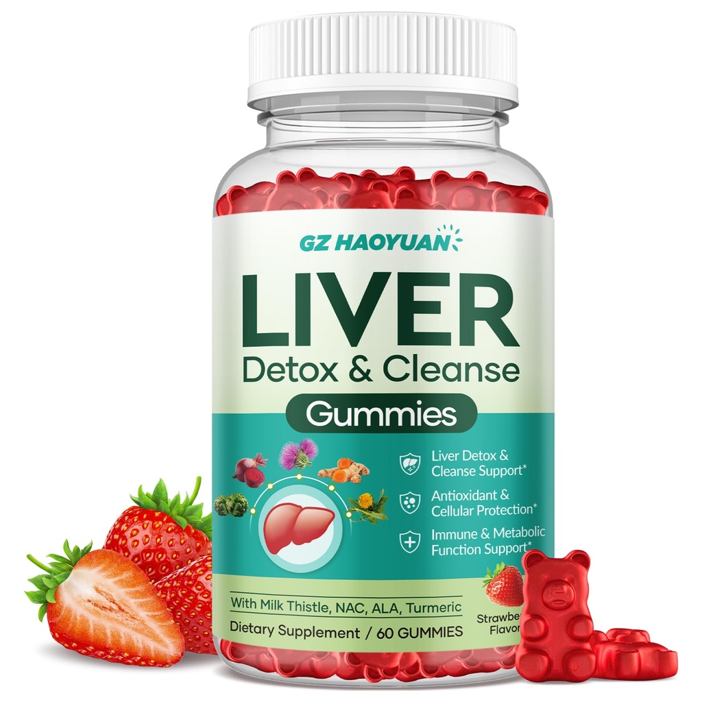 Liver Cleanse Detox & Repair Gummies, Milk Thistle Supplement with NAC, Alpha Lipoic Acid, Dandelion Root, Artichoke Leaf for Liver Detox Support, Antioxidant, Immune Support, Strawberry Flavor 60ct