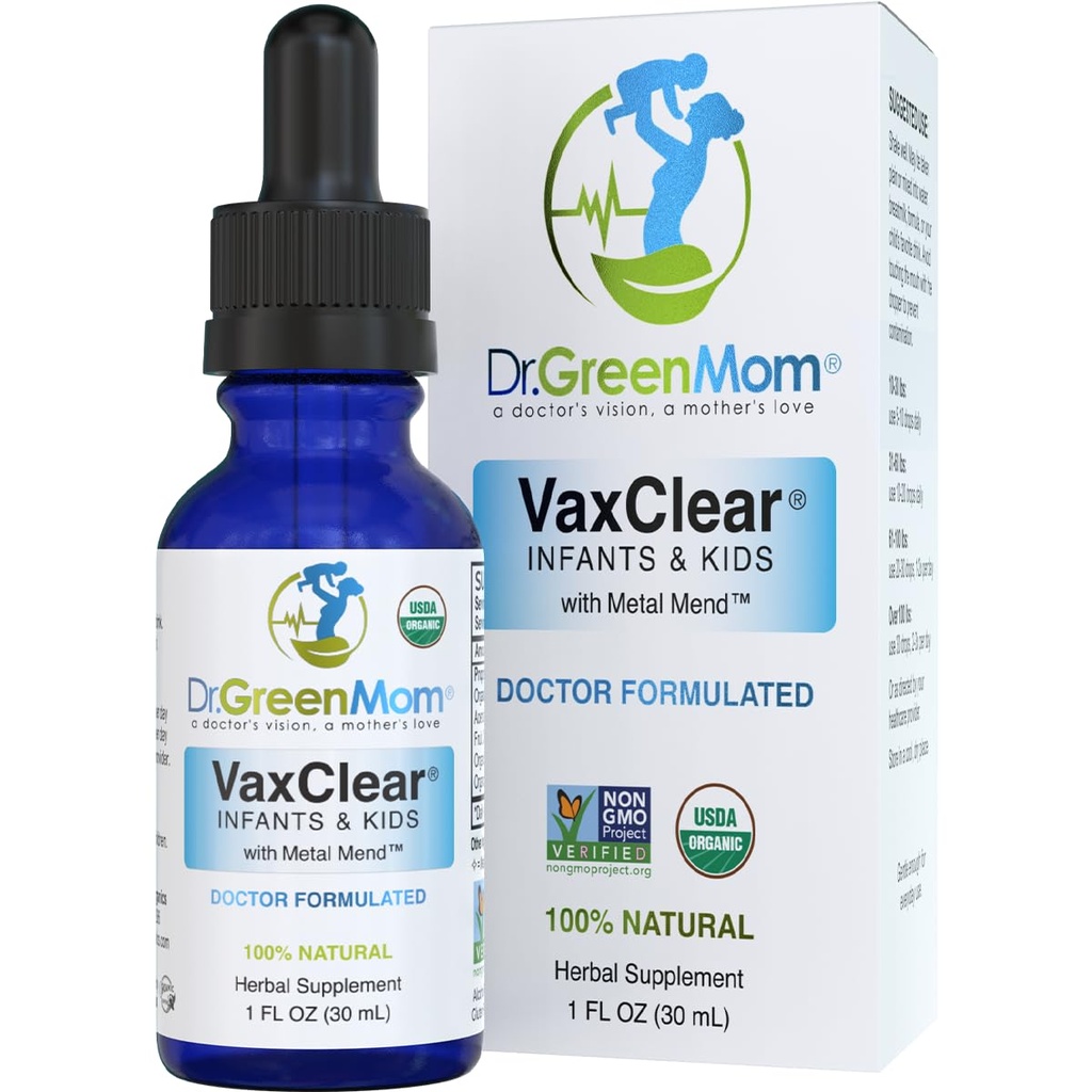 Dr. Green Mom Organic VaxClear with Metal Mend, Herbal Heavy Metal Detox Drops for Kids and Infants with Chlorella, Turmeric, Cilantro and Milk Thistle to Cleanse and Support Immune Response