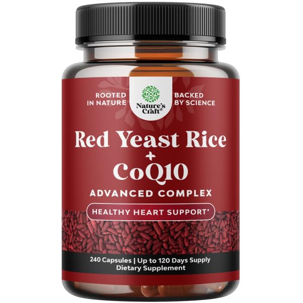 Red Yeast Rice with CoQ10 Supplement - Advanced Healthy Heart & Healthy Cholesterol Levels Formula for Men & Women - Extra Strength Capsule with Red Yeast Rice 1200 mg Capsles with CoQ10-240 Count