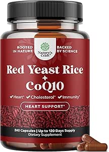 Red Yeast Rice with CoQ10 Supplement - Advanced Healthy Heart & Healthy Cholesterol Levels Formula for Men & Women - Extra Strength Capsule with Red Yeast Rice 1200 mg Capsules with CoQ10-240 Count