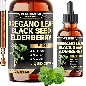 8in1 2900mg Oil of Oregano Drops with Black Seed Oil Liquid | Contains Carvacrol | Garlic, Elderberry, Olive Leaf, Quercetin, Bromelain - 2 Fl Oz