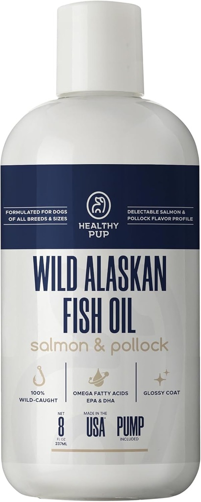 Wild Alaska Salmon Oil for Dogs with Pollock - 8 oz of Pollock and Salmon Oil, Omega 3, EPA, και DHA - Dogs Skin and Coat Supplement - Made in USA