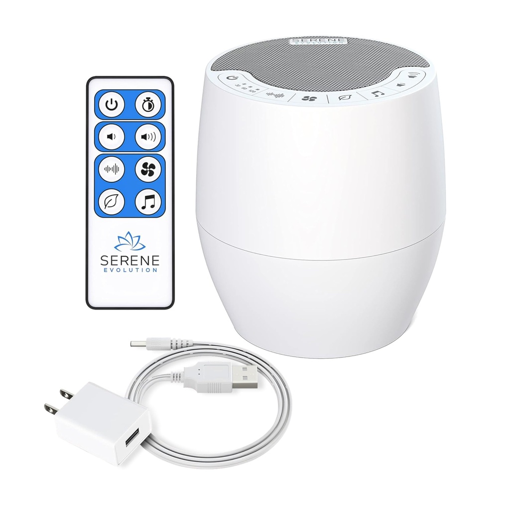 Serene Evolution White Noise Machine with 60 Soothing Sounds - Sound Machine for Adults and Baby - Noise Cancelling Sleep Music Device with Remote Control - Ideal for Office Privacy - Black