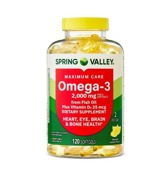 Spring Valley Maximum Care Omega-3 Fish Oil Softgels, Dietary Supplement (120)