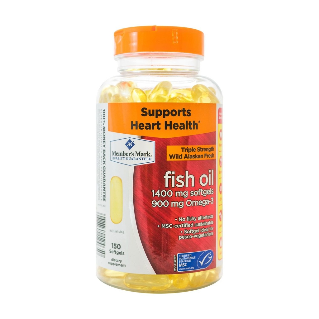 Member's Mark Enteric Triple Strength Fish Oil 1400mg Softgels 900mg Omega-3 DHA EPA (1 Bottle (150 softgels))