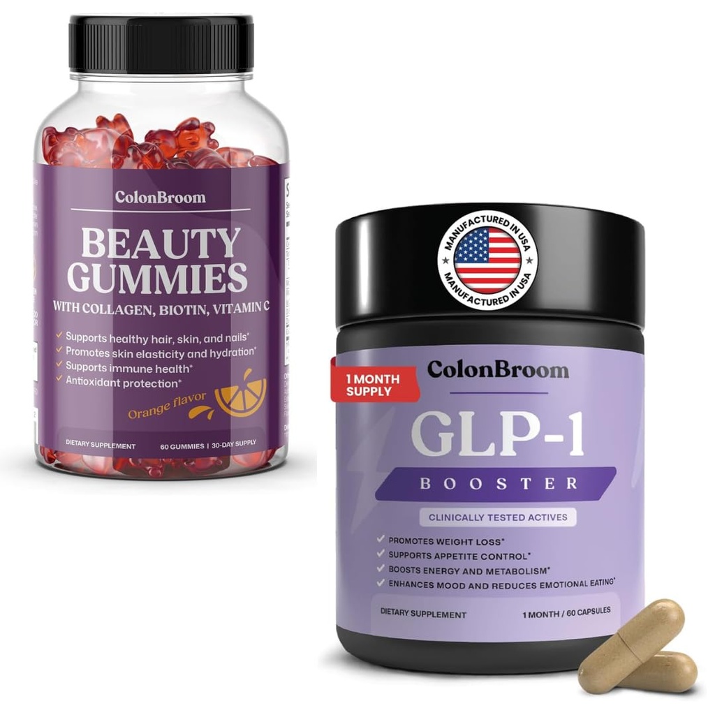 ColonBroom GLP-1 Weight Management Supplement + Beauty Biotin & Collagen Gummies with Vitamin C | Supports Gut Health, Metabolic Wellness & Appetite | Hair, Skin and Nails Vitamins (30 Day Supply)