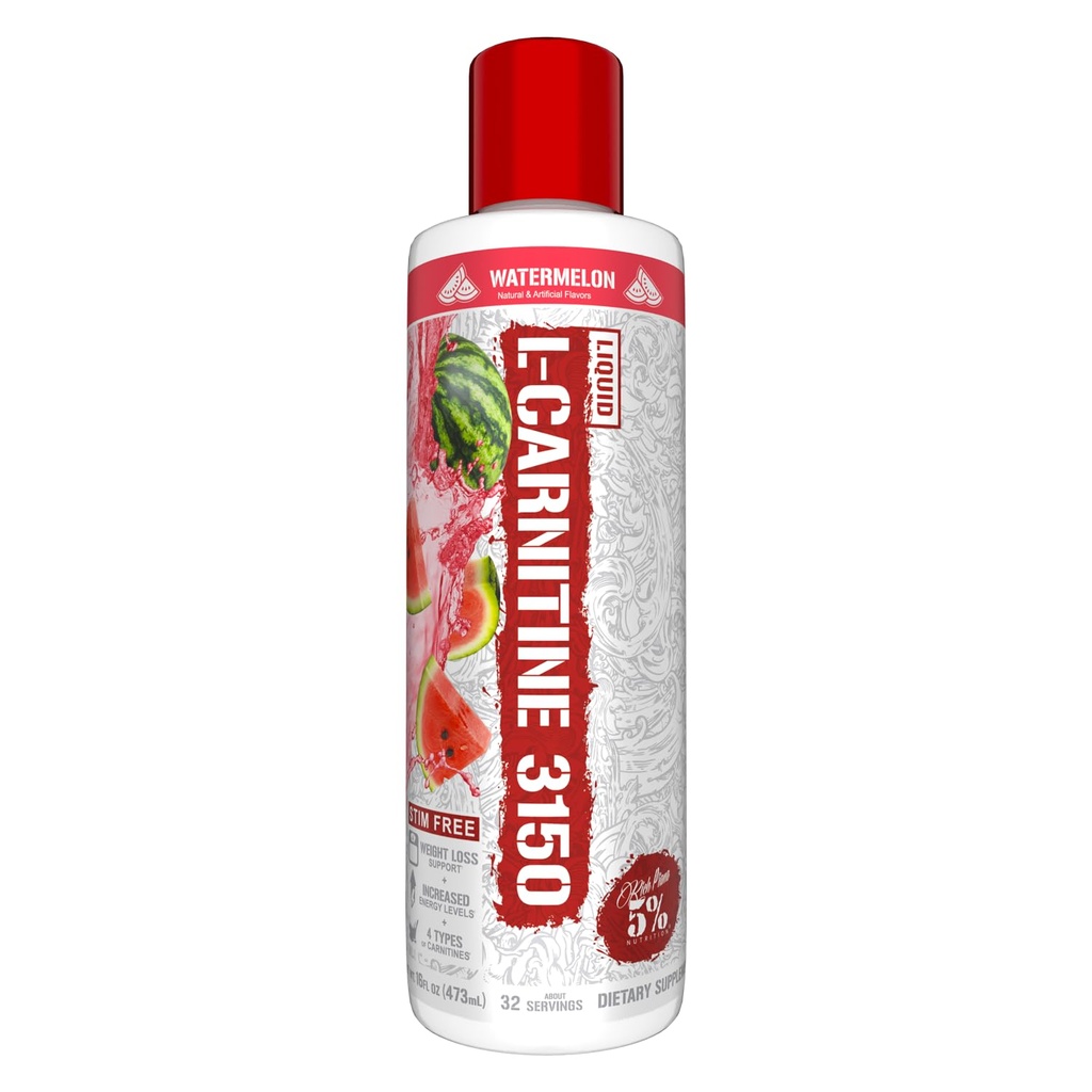 5% Nutrition Rich Piana Liquid L-Carnitine 3150 | Premium 4 Source Blend + GBB, The Super Carnitine (Watermelon Candy)
