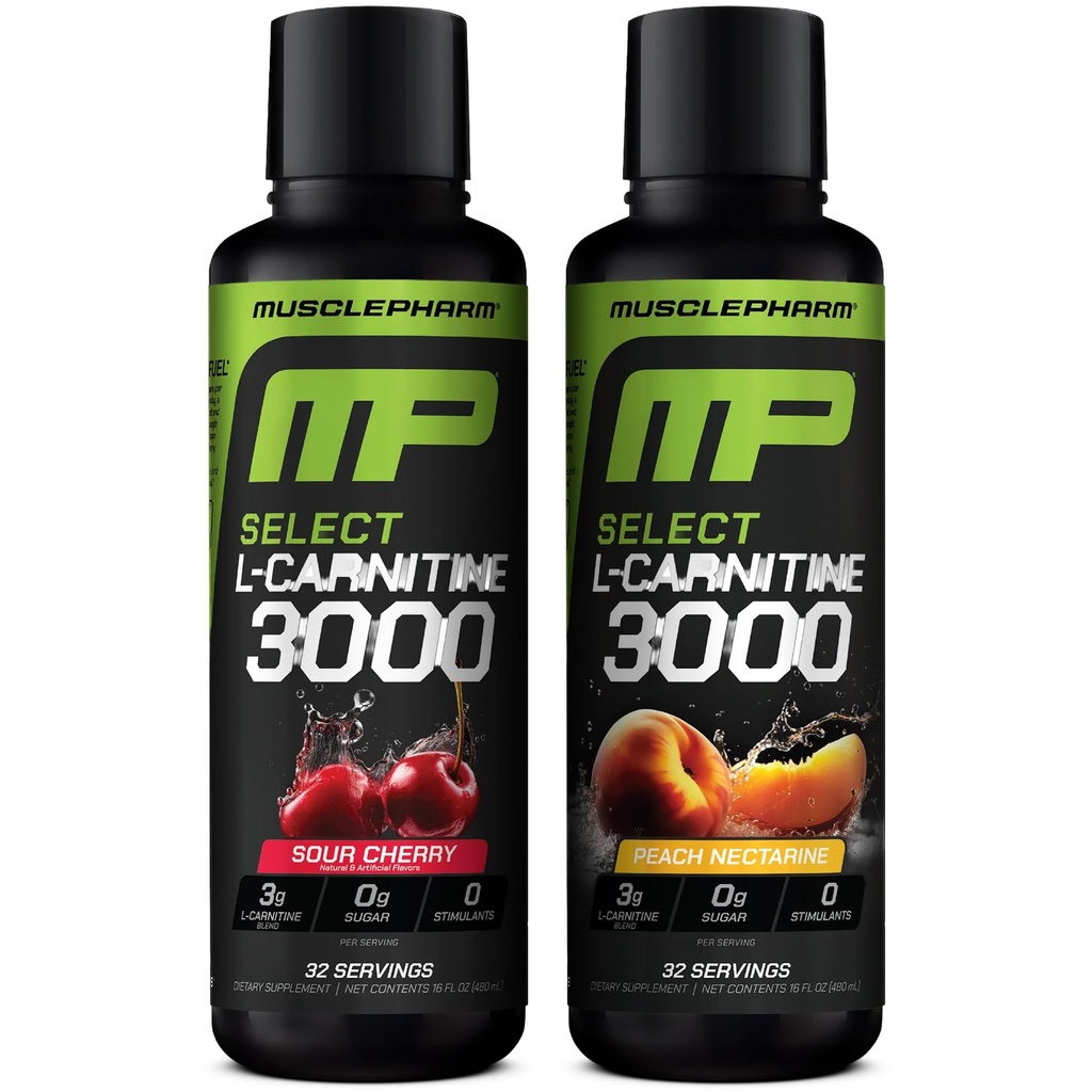 Muscle Pharm L-Carnitine 3000 - The Ultimate Liquid Supplement for High-Performance, Metabolism & Energy Boost (Sour Cherry & Peach Nectarine Flavors)