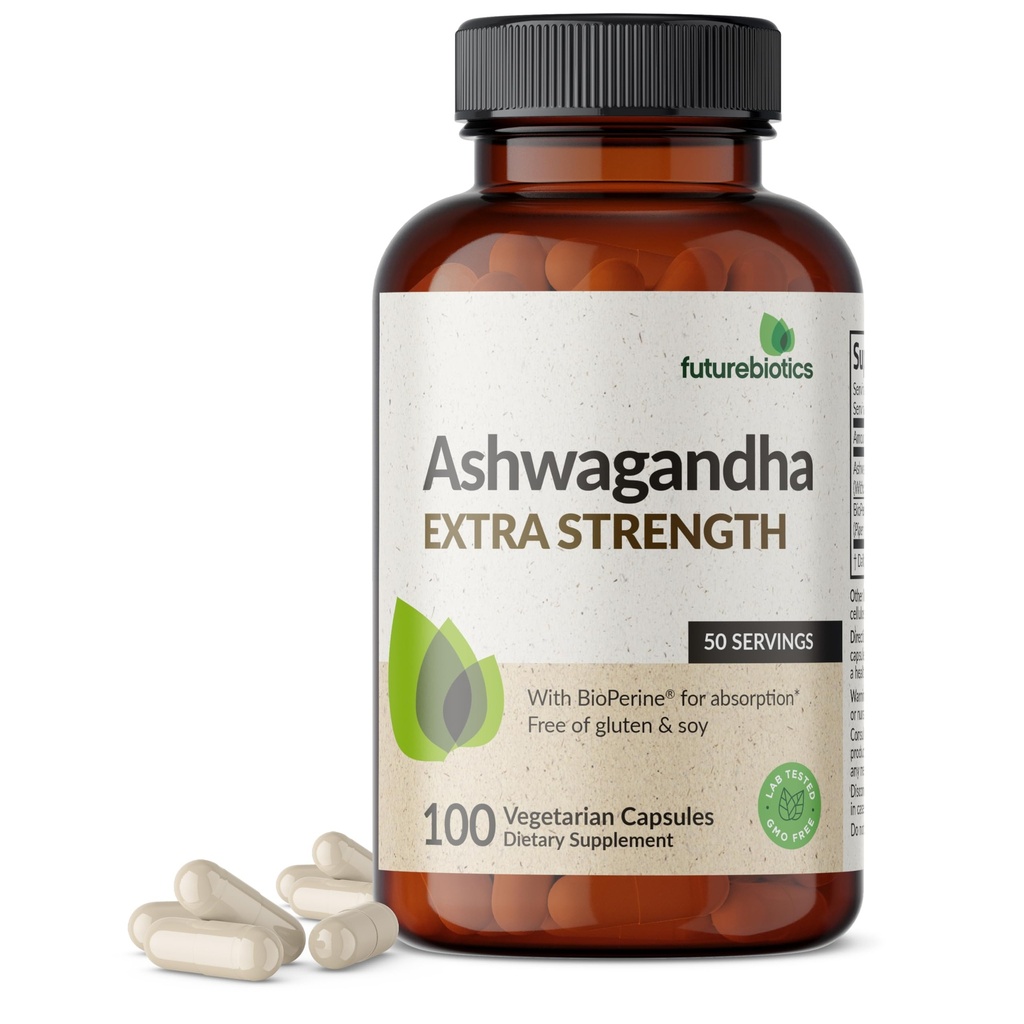 Futurebiotics Ashwagandha Extra Strength Stress & Mood Support with BioPerine - Μη ΓΤΟ Formula, 100 Χορτοφαγικές Κάψουλες