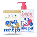 Native Pet Turkey & Salmon Health Boost: Turkey Bone Broth Powder for Dogs (96 Servings) & Sockeye Salmon Oil for Dogs (8 oz.) - Promotes Healthy Skin, Shiny Coat, & Strong Joints & Pet Food Topper