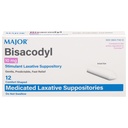 MAJOR Bisacodyl, 10 mg - Stimulant Laxative Suppository - Gentle, Predictable, Fast Relief - 12 Comfort-Shaped Medicated Laxative Suppositories