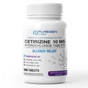 Puregen Labs 24-Hour Allergy Relief, Cetirizine 10mg 500 Tablets – 24 Hour Non-Drowsy Antihistamine Allergy Medicine for Runny Nose, Sneezing, Itchy, Watery Eyes