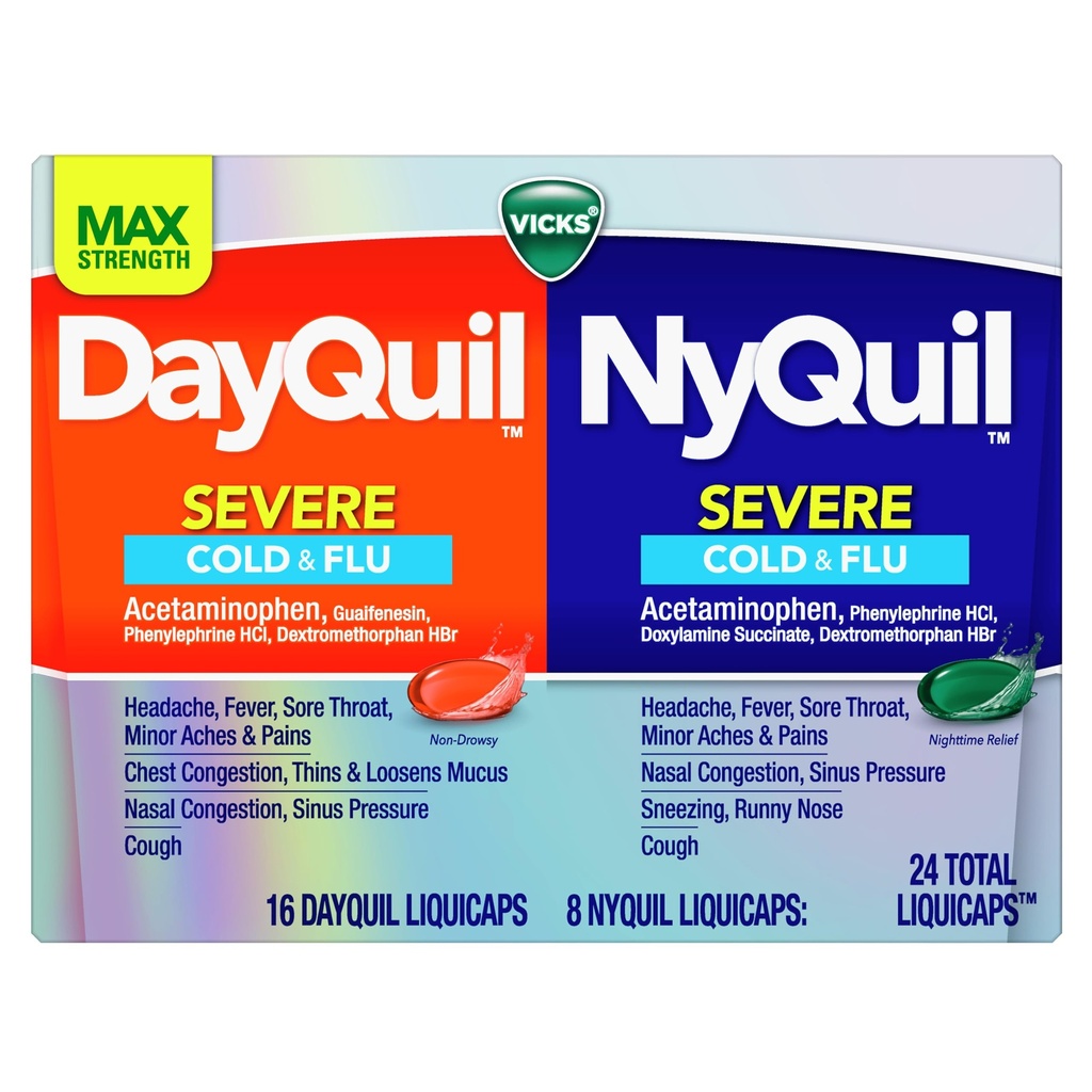 Vicks DayQuil & Nyquil Severe Cold, Flu & Congestion Medicine, 24 Count