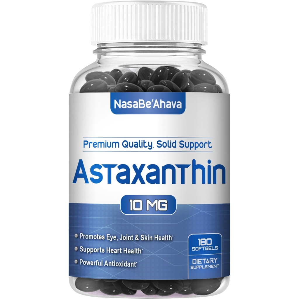 Astaxanthin Supplement for Men and Women | Antioxidant & Carotenoid Rich Astaxanthin 10mg From Haematococcus Pluvialis Microalgae for Eye & Skin Health Support (180 Day Supply) Packaging May Vary