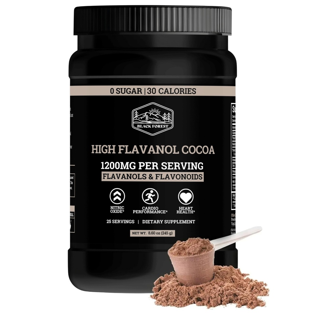 Black Forest High Flavanol Cocoa Powder (1200mg Flavanols & Flavonoids Supplements)10X More Flavanols (Epicatechin) Than Cocoa & 600mg of Epicatechin Supplement for Heart Health, Nitric Oxide & Energy