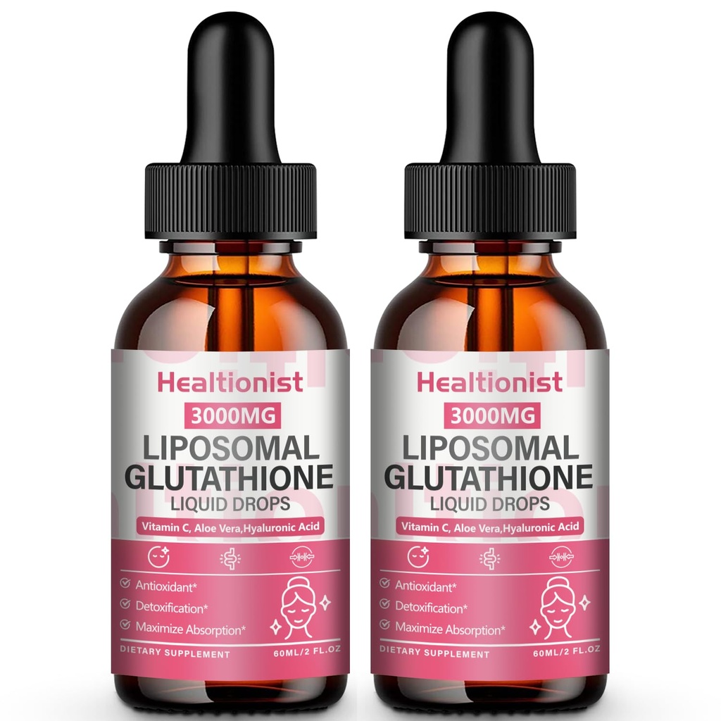 2 Pack 3000mg Liposomal Glutathione Liquid Drops with Vitamin C, 98% Absorption, Glutathione Liposomal Supplement, Powerful Antioxidant Complex for Immune System, Liver, 4 Fl Oz per Bottle