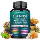 Sea Moss Advanced - Sea Moss 3000mg Black Seed Oil 2000mg Ashwagandha 1000MG Bladderwrack 1000mg Burdock 1000mg & βιταμίνη C βιταμίνη D3 για συμπληρώματα μαλλιών του δέρματος 