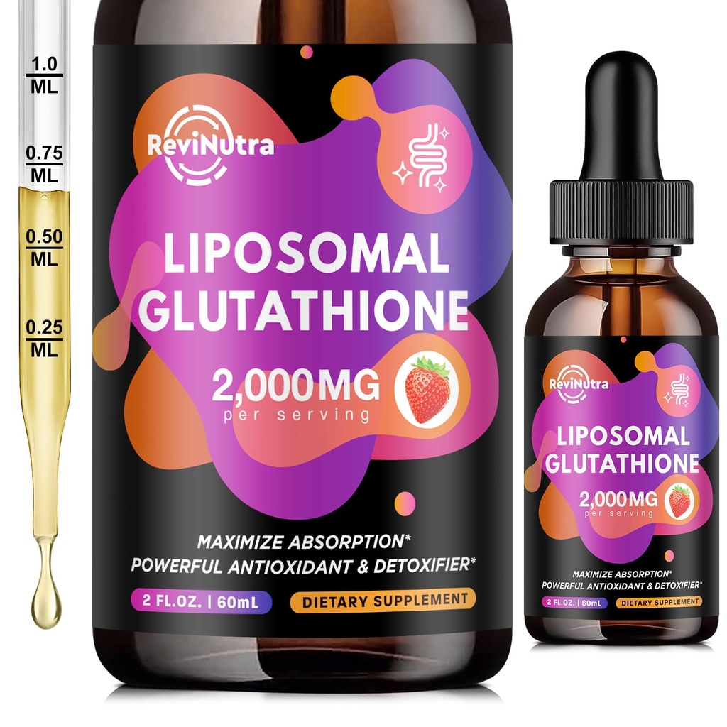 Liposomal Glutathione Supplement - 2000mg Glutathione Liquid Drops with Vitamin C, Curcumin & Trans-Resveratrol - Powerful Antioxidant for Immune, Skin Health & Liver Detox - Strawberry