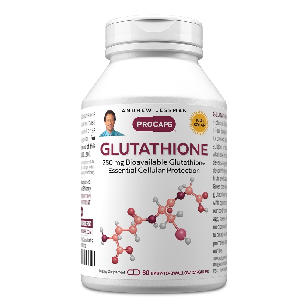 ANDREW LESSMAN Glutathione 250 mg - 60 Capsules - Powerful Antioxidant, Reduces Oxidative Stress. Bioavailable, Protects Cells, Tissues, Organs. Supports Immune Health. Easy-to-Swallow Capsules.