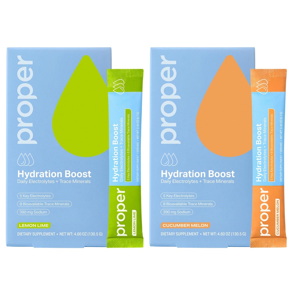 Proper Hydration Sticks – Electrolyte Powder Drink Mix Packets with Trace Minerals for Rapid Hydration + No Artificial Sweeteners – Cucumber Melon