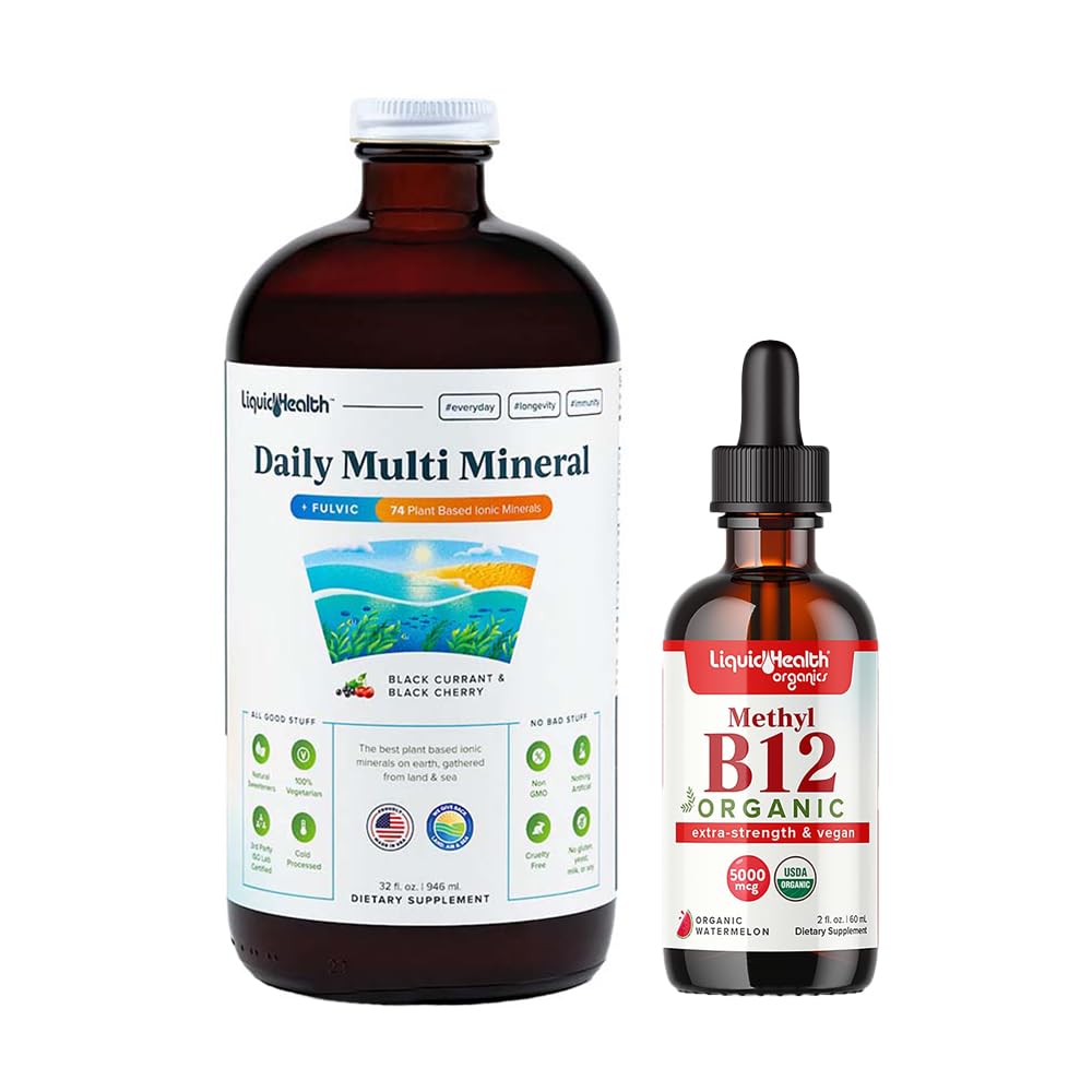 LIQUIDHEALTH Daily Multi Mineral Liquid Supplement & Organic Methyl B12 5000mcg Vitamin Drops with Tart Cherry Juice for Immune Support, Natural Energy Boost, Improved Focus, Cellular Health