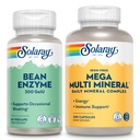 SOLARAY Bean Enzyme and Mega Multi Mineral - Digestive Enzymes for Women and Men Support Occasional Bloating - Iron Free Mineral Supplement w/Trace Minerals, Electrolytes, Magnesium, Zinc, 60/50 Serv