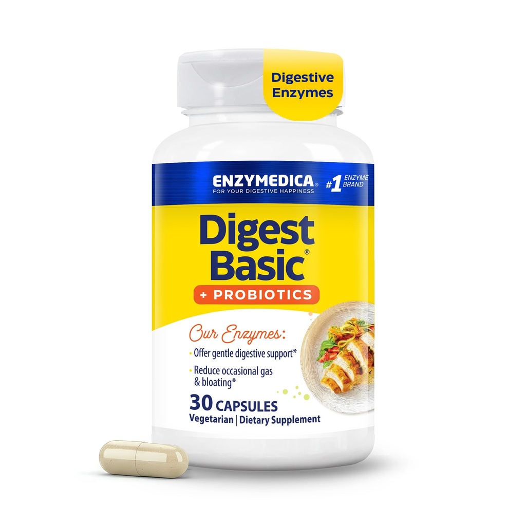 Enzymedica, Digest Basic + Probiotics, Gentle Digestive Enzymes με 400 εκατομμύρια CFU Active Cultures ανά Καψάκιο, 30 κάψουλες
