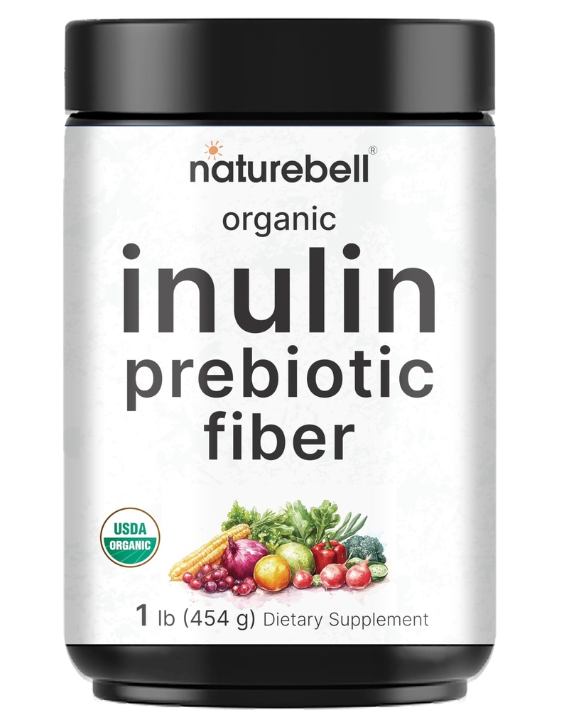 NatureBell Organic Inulin Prebiotic Fiber Powder, 1lb | Natural Chicory Root Source – Easily Mixes with Coffee or Smoothies – Fiber Supplement for Women & Men – Non-GMO, Vegan Friendly, Gluten Free