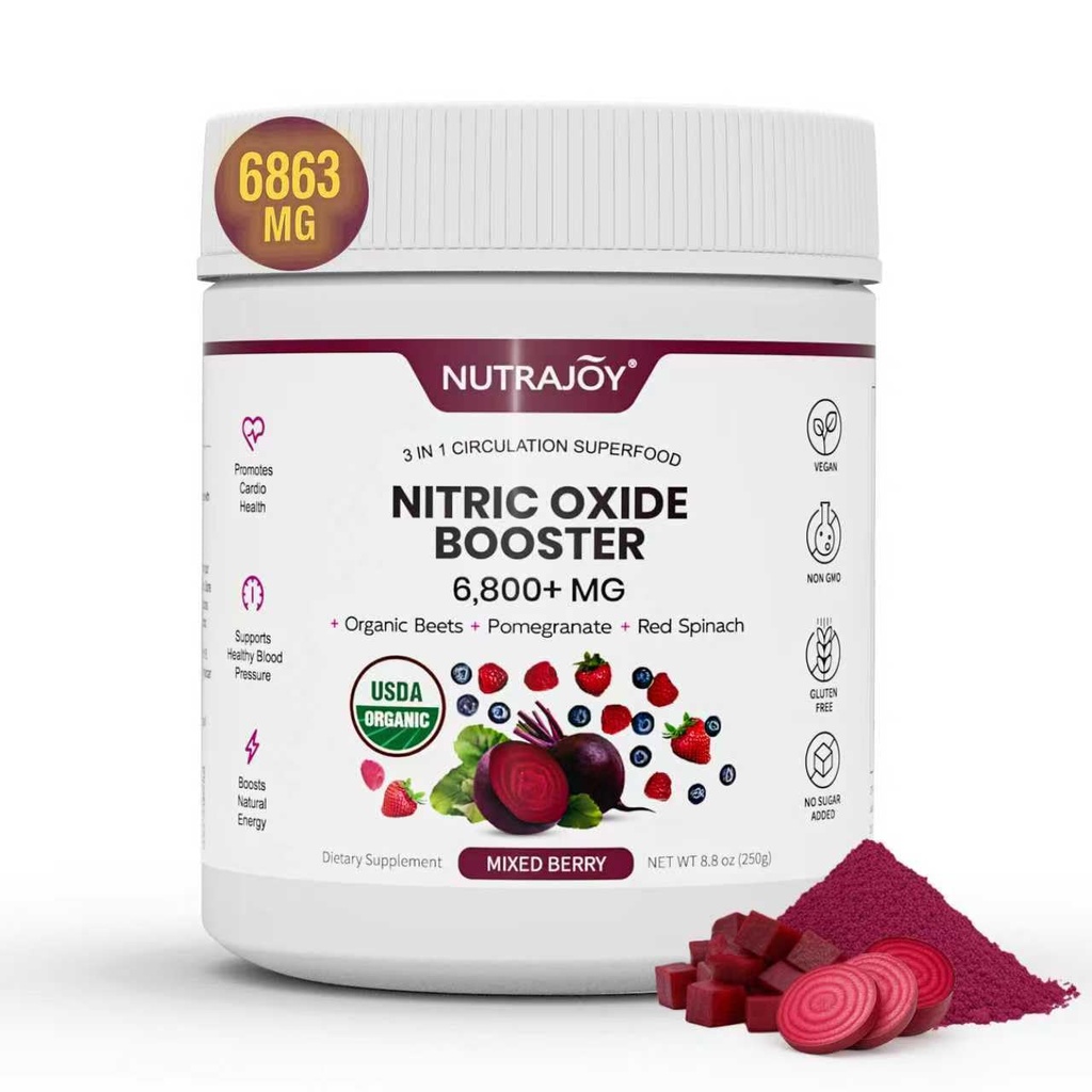 Organic Beet Root Powder, Nitric Oxide Superfood Supplemen for Energy Support, Nitric Oxide Booster, Vegan, Mixed Berry Flavor - 8.8 oz, 30 Servings