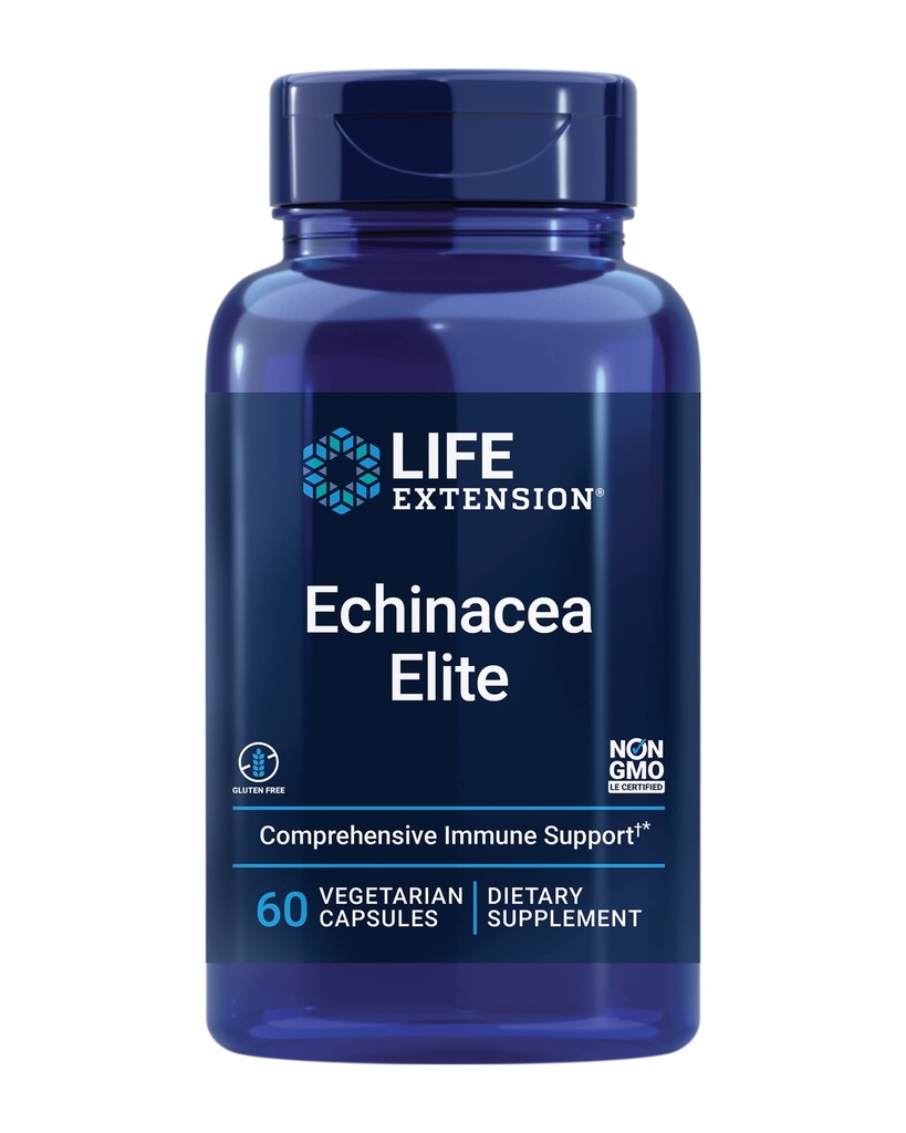 Life Extension Echinacea Elite, E. purpurea, E. angustifolia, Whole-Plant Extract, Immune Support, Dual-extracts, standardized Formula, Gluten Free, Non-GMO, Vegetarian, 60 Capsules