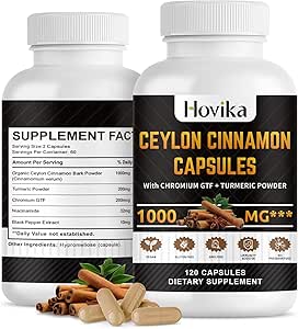 Ceylon Cinnamon Capsules - Made with Chromium GTF, Turmeric, Niacinamide, Black Pepper - Energy, Heart & Metabolism Support - for Men & Women - 120 Vegan Capsules, 2 Month Supply