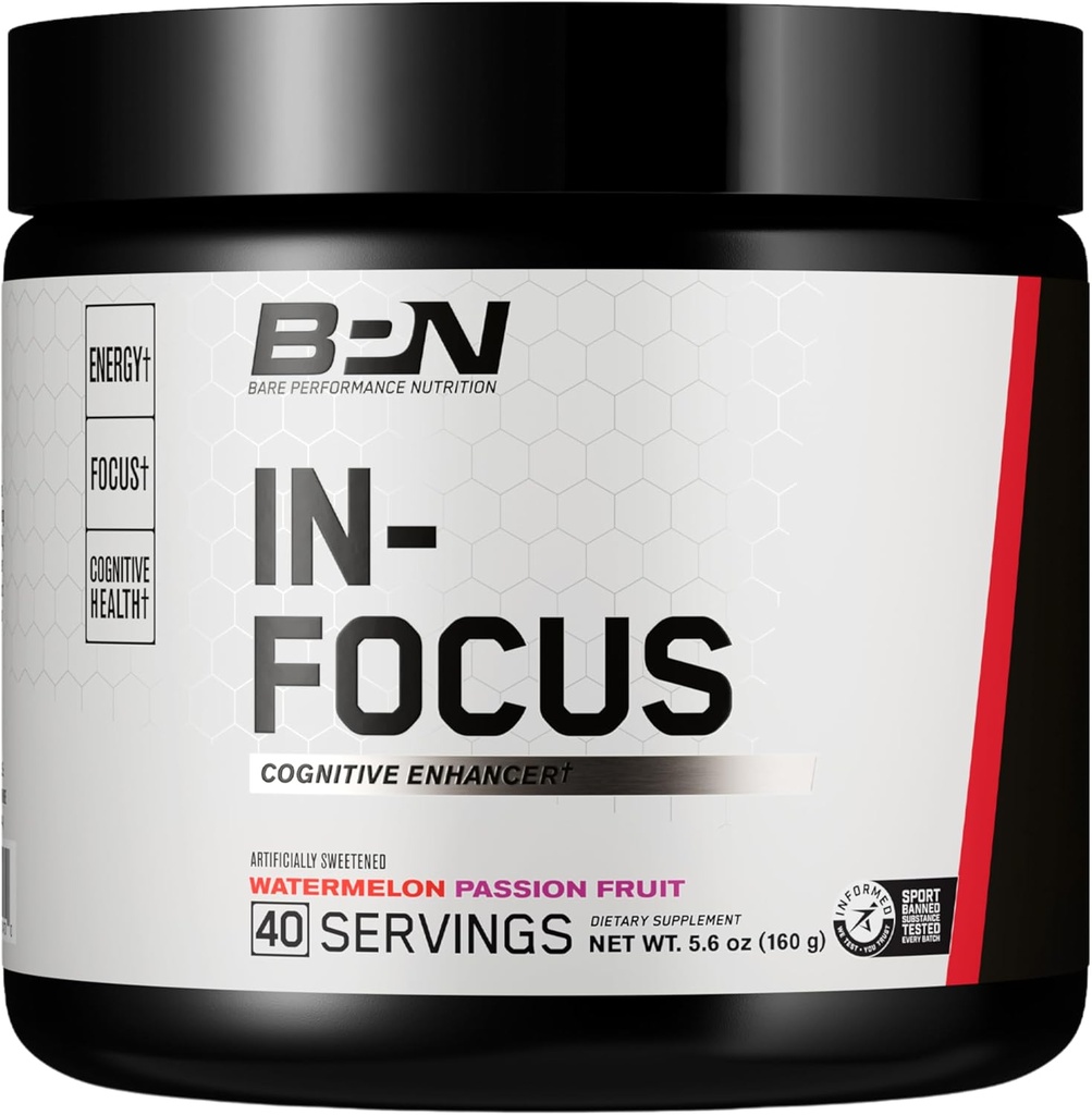 BARE PERFORMANCE NUTRITION, BPN in-Focus Brain Support Supplement, Βελτίωση Εστίασης & Ενέργειας, Alpha GPC, Καρπούτι Πάθος, 40 υπηρεσίες