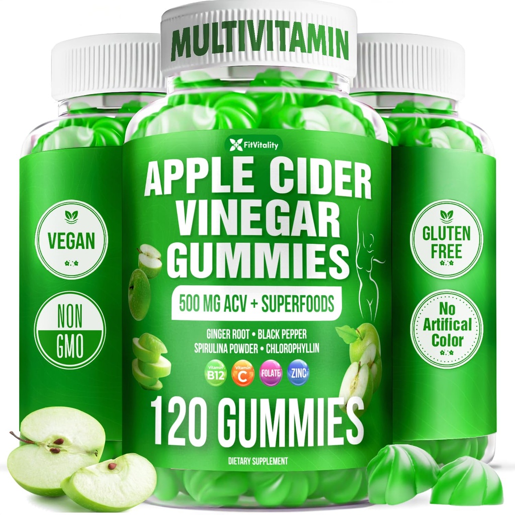120 Premium Apple Cider Vinegar (ACV) Gummies, Formulated with Vitamin B12, Zinc, Ginger & Vitamin C | Vegan - Gluten Free - Non GMO