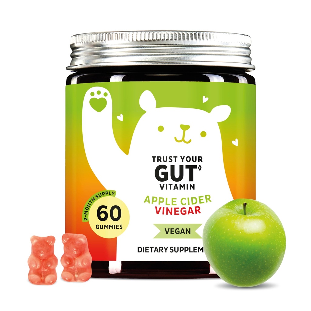Bears with Benefits Apple Cider Vinegar Gummies – Metabolism & Detox Support with Vitamins B6, B12, Iodine & Folic Acid – Vegan. Balanced Gut (60 Gummies)