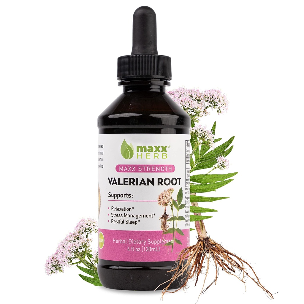 Maxx Herb Valerian Root Extract - Max Strength, Liquid Valerian Root Απορροφήσεις Καλύτερα από κάψουλες, για χαλάρωση και ξεκούραστο ύπνο, χωρίς αλκοόλ - 4 Oz μπουκάλι (60 εξυπηρετούν)