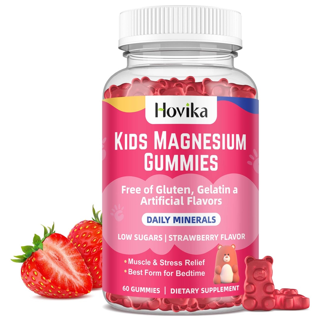 Μαγνήσιο Gummies για τα παιδιά - Μαγνήσιο Κιτρικό + Βιταμίνη B6 & D3 - Great Tasting Kids Μαγνήσιο Calm Gummies for Nerve Bone and Muscle Health for Kids Wellness, Vegan Φράουλα Γεύση 60 μέτρα