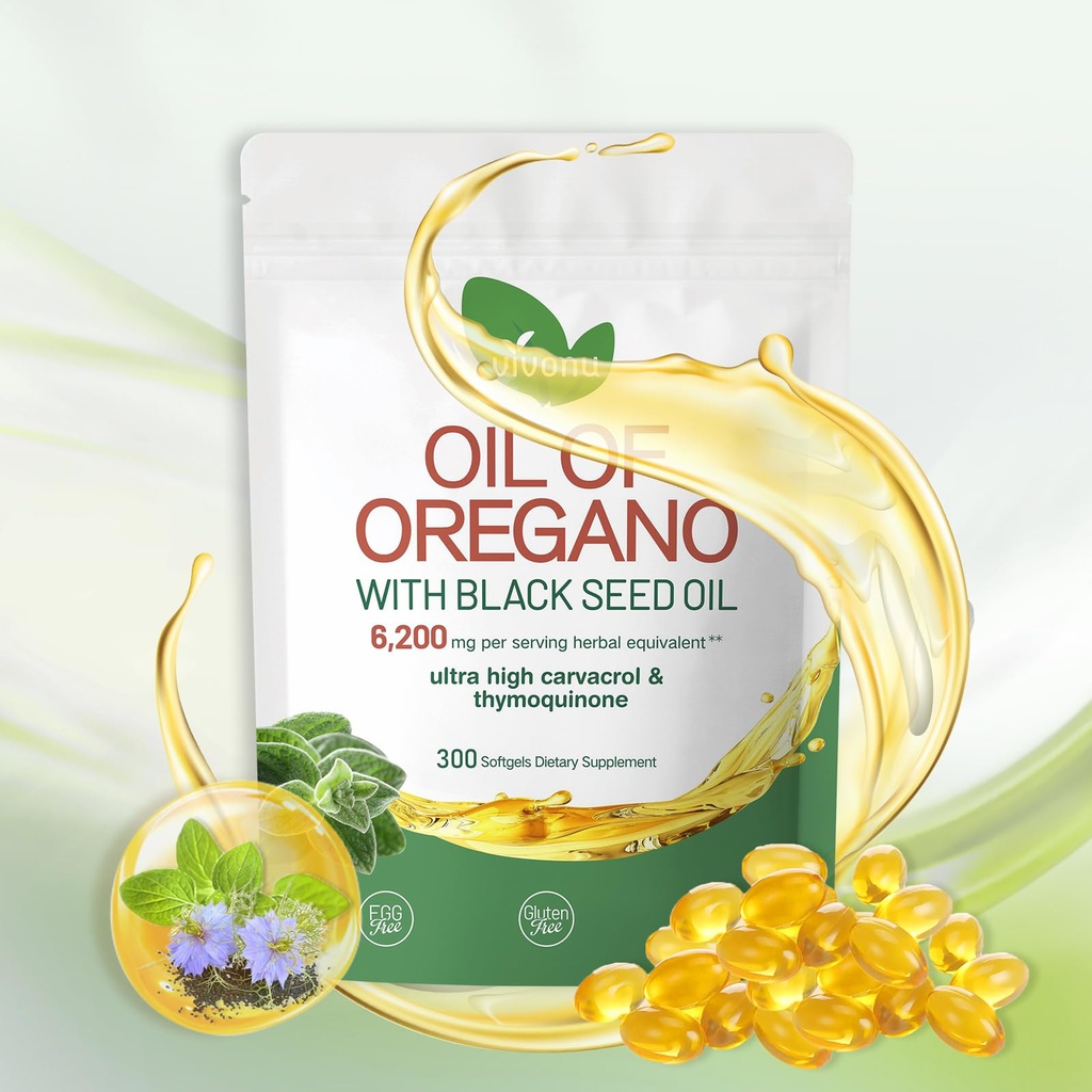 VivoNu Oil of Oregano with Black Seed Oil, Balanced Oil of Oregano Capsules, Organic OreganoOil Softgels,Carvacrol,Thymoquinone