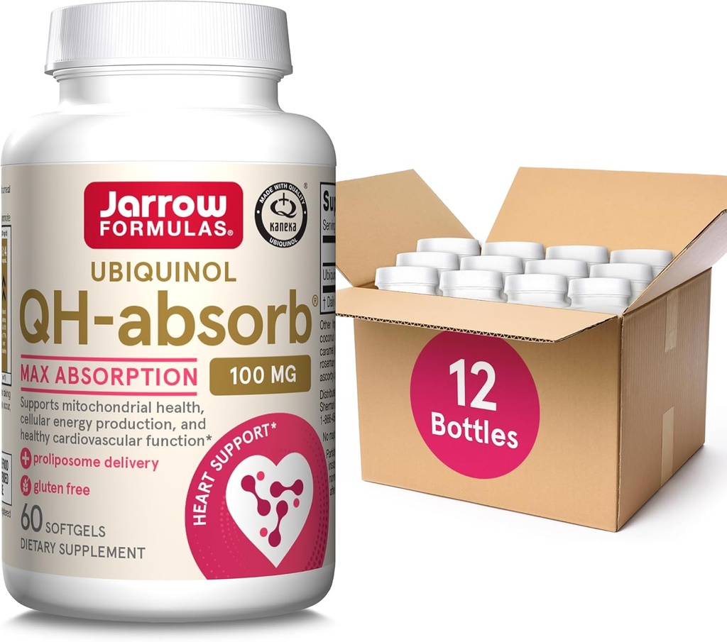 Jarrow Formulas QH-Absorb 100 mg Max Absorption- CoQ10 Ubiquinol- Έως 60 Servings (Softgels) - Υποστηρίζει Μιτοχονδριακή Υγεία, Κυτταρική Ενέργεια Παραγωγή & Υγιεινή Καρδιαγγειακή Λειτουργία, Συσκευασία των 12