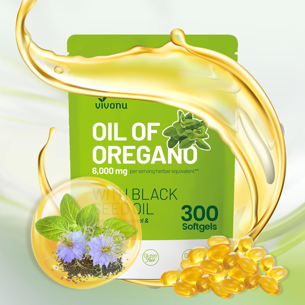 VivoNu Oil of Oregano with Black Seed Oil, Balanced Oil of Oregano Capsules, Organic OreganoOil Softgels,Carvacrol,Thymoquinone, Non-GMO