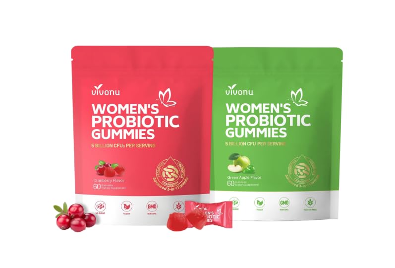 VivoNu Viginal Probiotics for Women, Women Probiotic Gummies, Feminine Balance Gummies, Prebiotic Gummy, Probiotics for Woman Vaginigal Health, Yeast Ph Balance(60 Cranberry + 60 Green Apple)