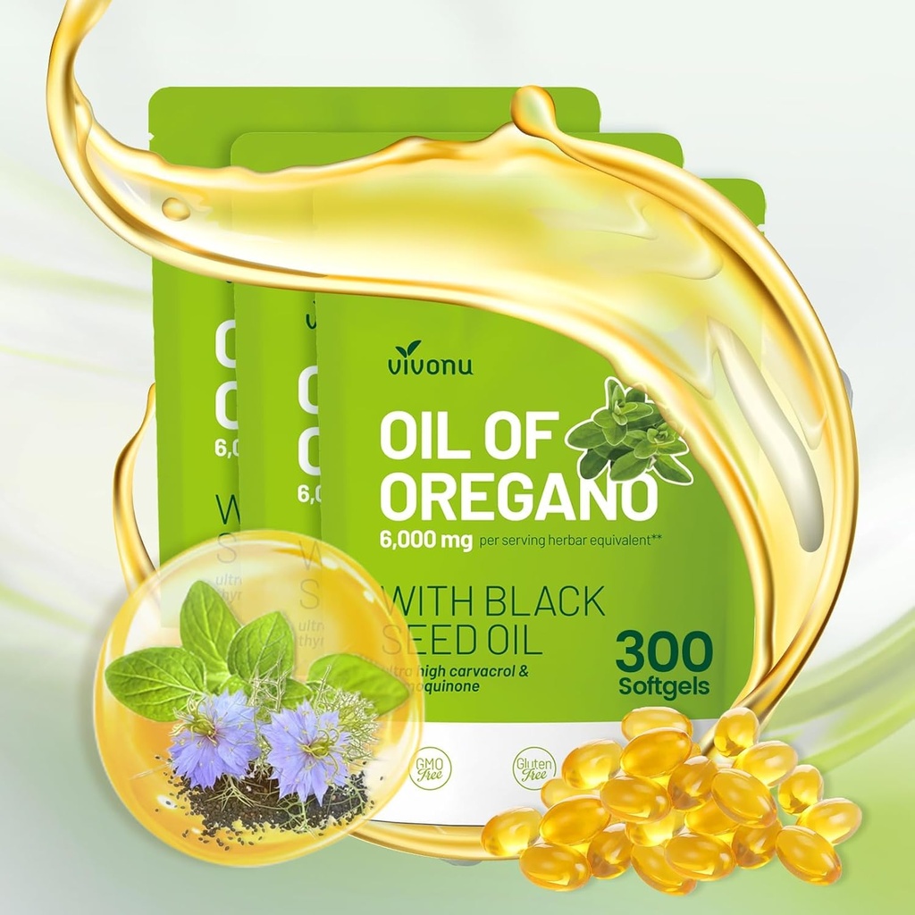 VivoNu Oil of Oregano with Black Seed Oil, Balanced Oil of Oregano Capsules, Organic OreganoOil Softgels,Carvacrol,Thymoquinone