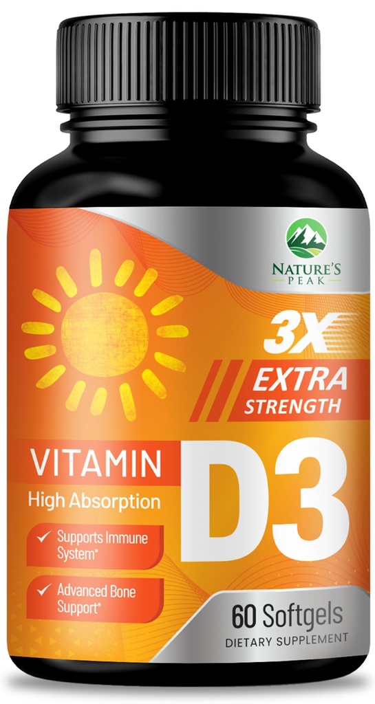 Βιταμίνη D3 5000 IU Softgels (125 mcg) - Επιπλέον δύναμη Βιταμίνες D-3 Συμπλήρωμα διατροφής για οστά, δόντια, μυϊκή υγεία & ανοσοποιητική υποστήριξη, ταχεία απορρόφηση Mini D Softgel, μη ΓΤΟ, χωρίς γλουτένη - 60 κόμης