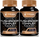 WELNESS LABSRX Συμπληρώματα μανιταριών κάψουλες 10:1 Extract, Mushroom Complex κάψουλες 1000mg, Lions Mane συμπλήρωμα με Turkey Tail, Cordyceps, Reishi - 2 Pack
