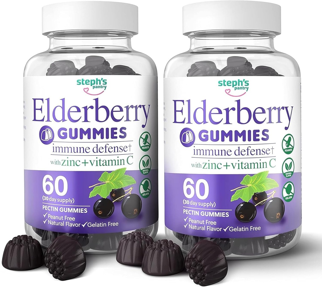 Gummys Elderberry με βιταμίνη C και ψευδάργυρο - ανοσοενισχυτικό Gummys Elderberry για ενήλικες και παιδιά - Vegan φυσικά συστατικά Άμυνας πολυβιταμίνες με αντιοξειδωτική υποστήριξη (120 Gummies)