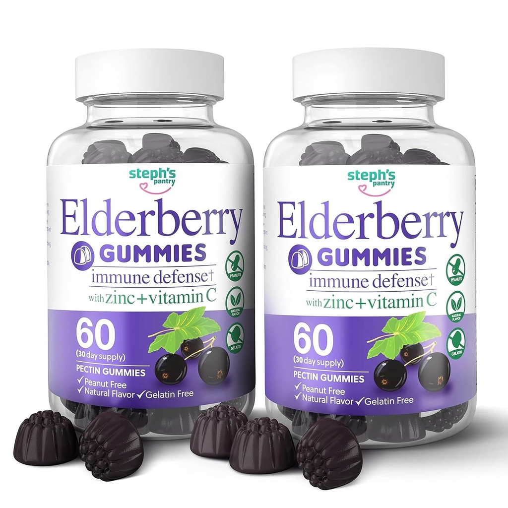 Gummys Elderberry με βιταμίνη C και ψευδάργυρο - ανοσοενισχυτικό Gummys Elderberry για ενήλικες και παιδιά - Vegan φυσικά συστατικά Άμυνας πολυβιταμίνες με αντιοξειδωτική υποστήριξη (120 Gummies)