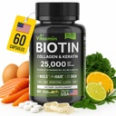 Biotin 10000mcg with Collagen Keratin Hyaluronic Acid - Hair Growth Vitamins for Women & Men - Hair Skin and Nails Vitamins with B Complex - 60 Capsules
