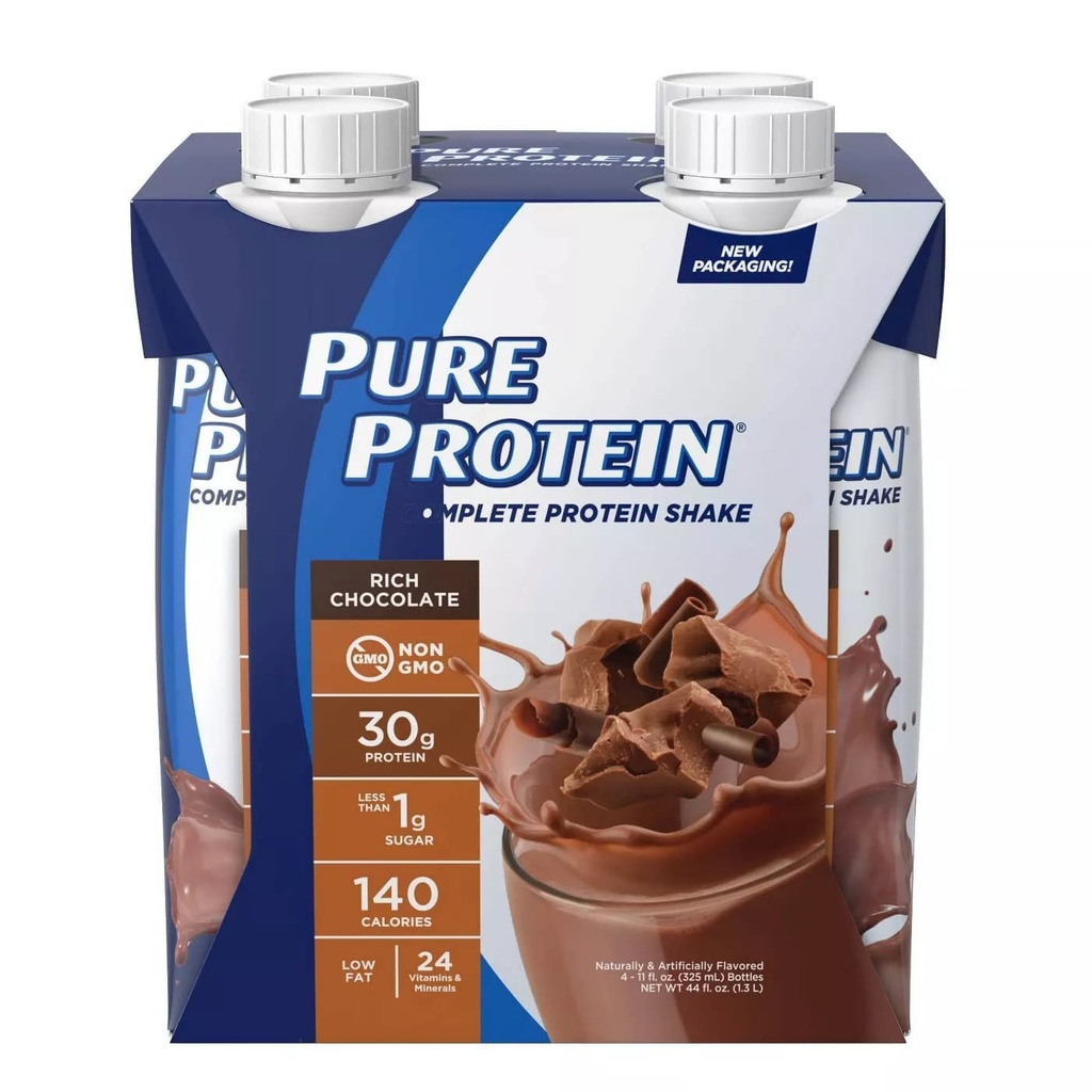 Pure Protein Chocolate Protein Shake | 30g Complete Protein | Ready to Drink and Keto-Friendly | Vitamins A, C, D, and E plus Zinc to Support Immune Health | 11 Fl Oz (Pack of 4)