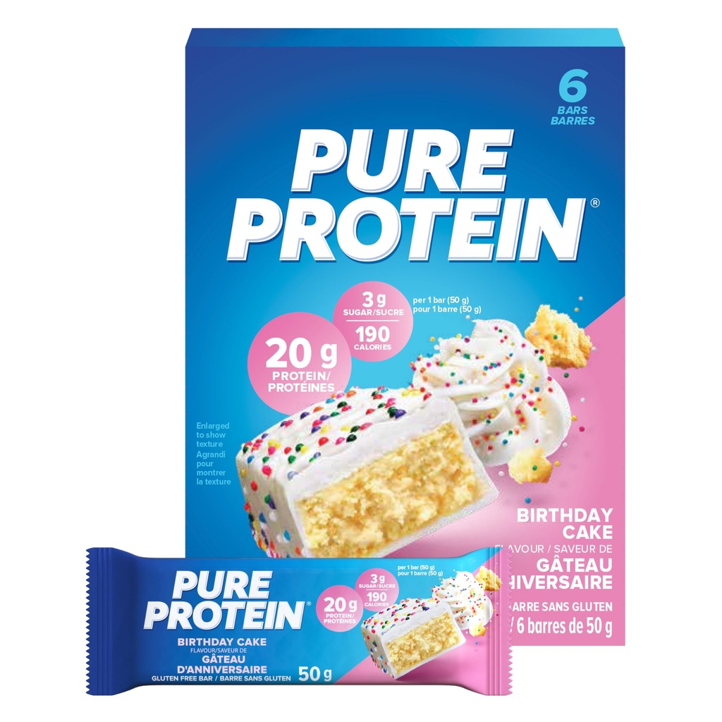 Pure Protein Gluten Free Snack Bars, Birthday Cake Flavor, 10.56 Ounce, 1.8 Ounce Bars, 6 Count